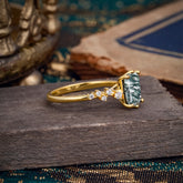 2 Carat Emerald Cut Moss Agate Wedding Ring Classic Side Stone Promise Ring